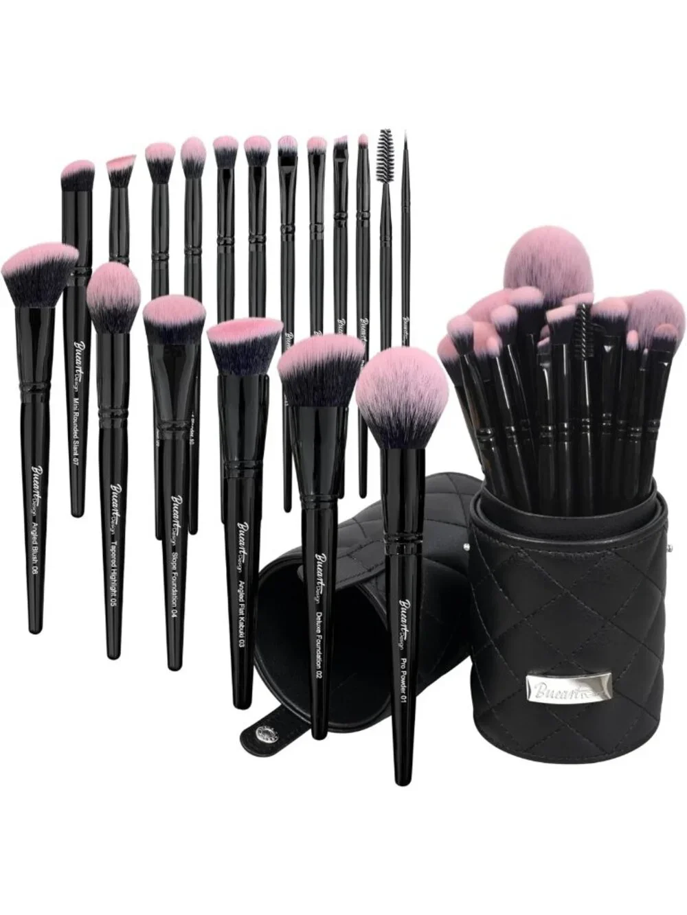 Deluxe 18-Piece Fuchsia Pink & Black Makeup Brush Set with Travel Case